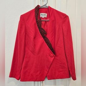 Vibrant Red Asymmetrical Suit Jacket with Tailored‎ Fit